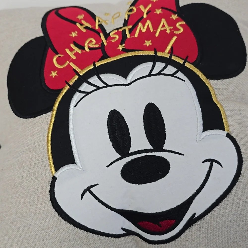 Set Of 2 Mickey Minnie Mouse Nicholas Square Canvas Embroidery Christmas Pillows
